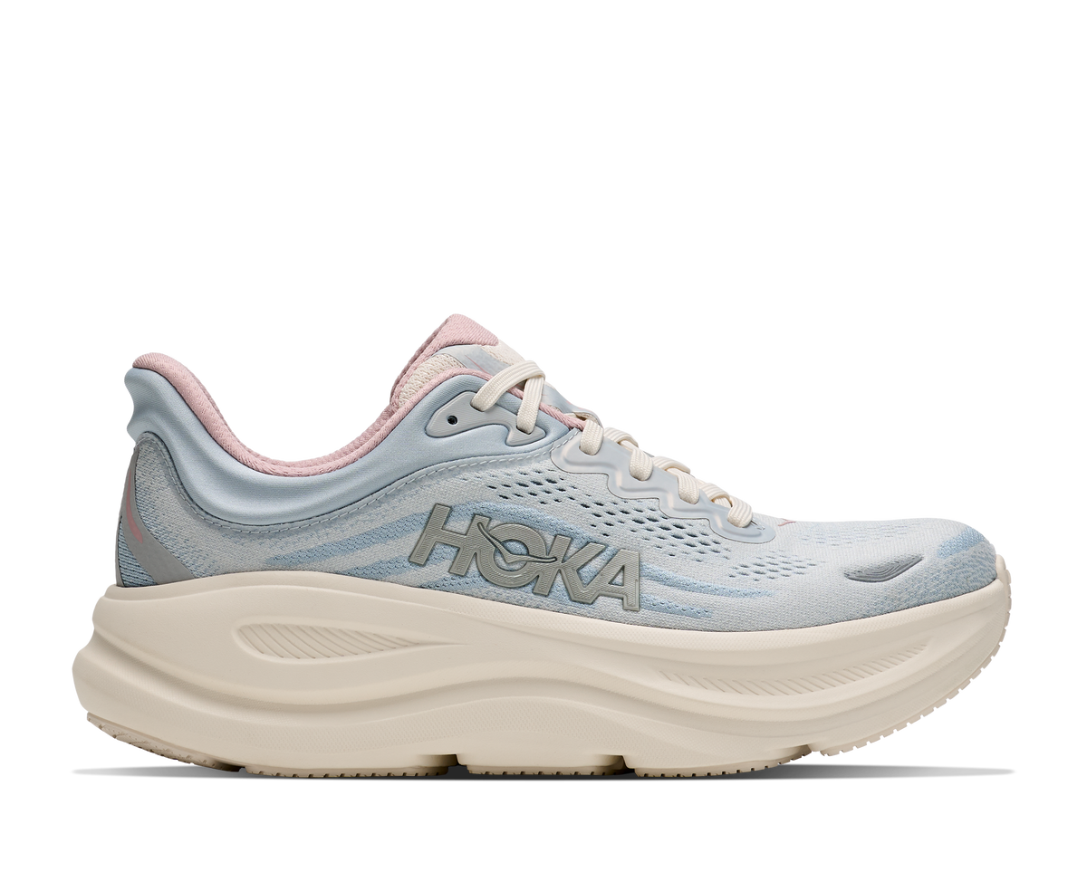 HOKA Women's Bondi 9 Glimmers: Alabaster/Mineral Blue