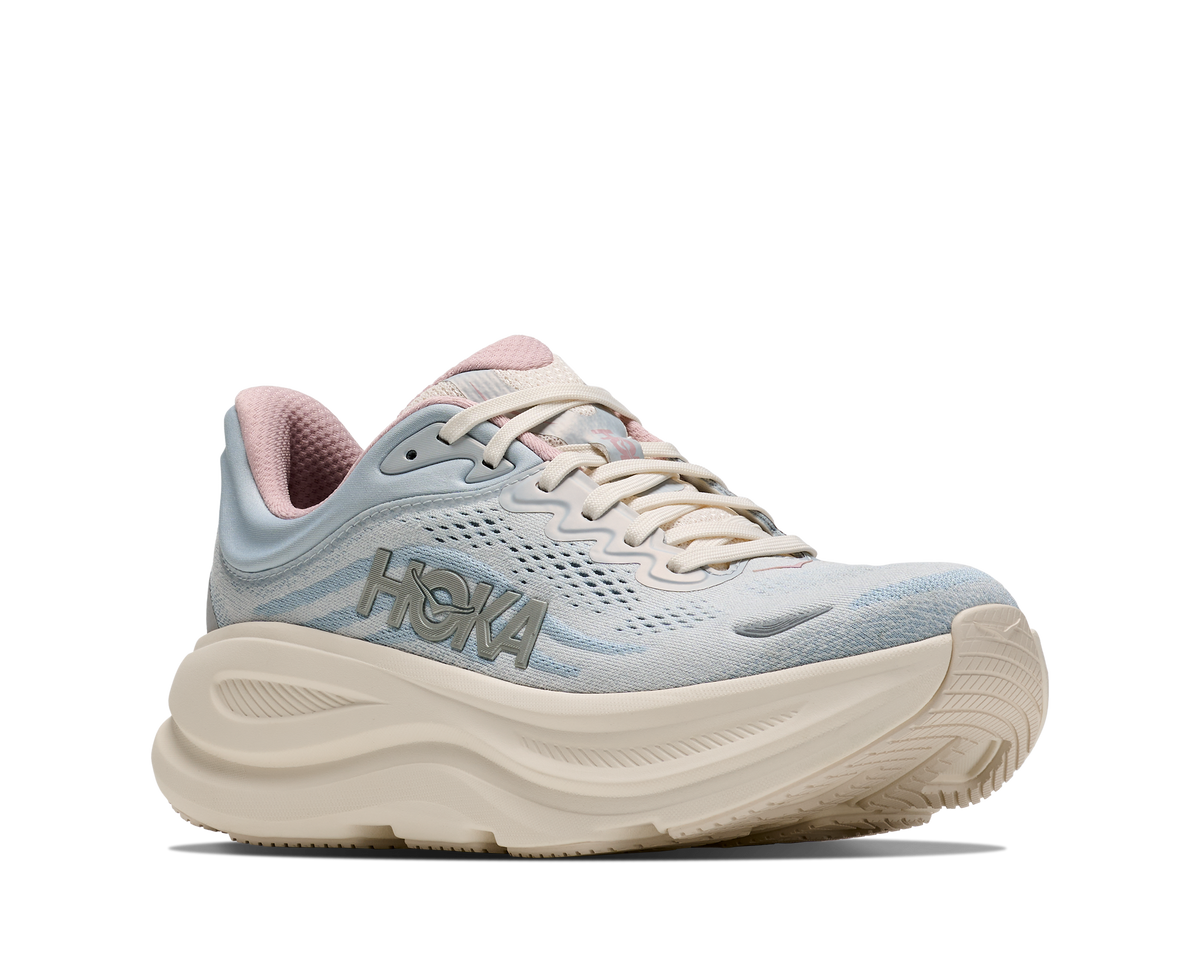 HOKA Women's Bondi 9 Glimmers: Alabaster/Mineral Blue