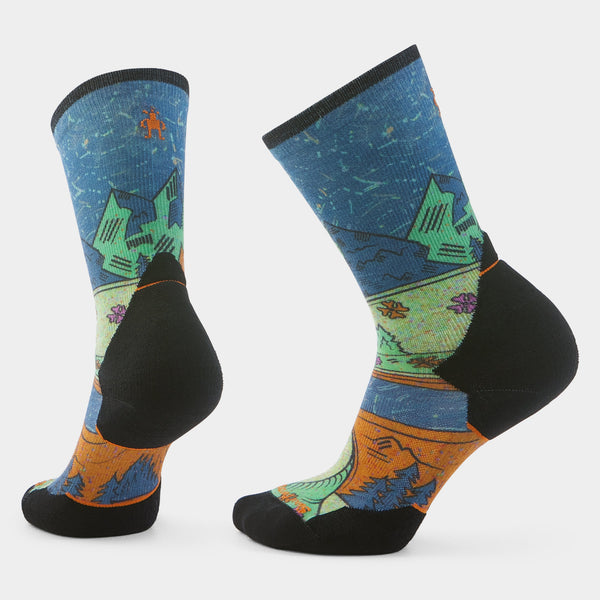 Smartwool Women's Trail Run Mountain Print Crew Socks Twilight Blue