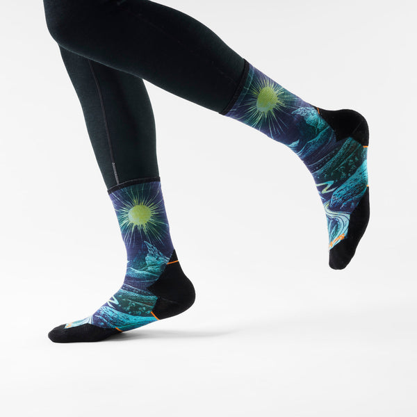 Smartwool Trail Run Treeline Print Crew Socks Deep Navy