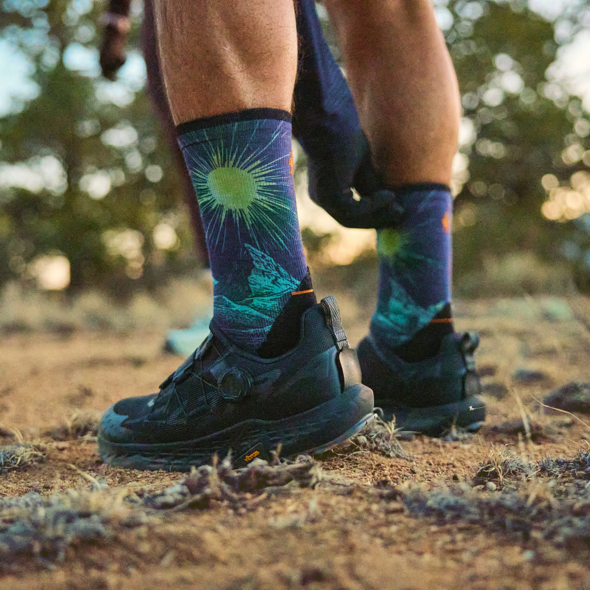 Smartwool Trail Run Treeline Print Crew Socks Deep Navy