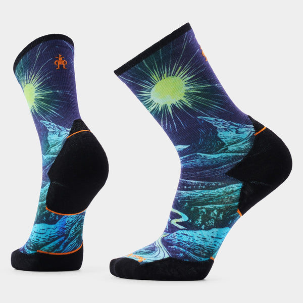 Smartwool Trail Run Treeline Print Crew Socks Deep Navy