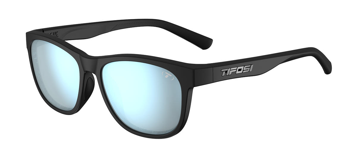 Tifosi Swank Satin Black - Smoke Tint with Bright Blue Mirror