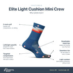 Feetures Elite Light Cushion Mini Crew Synthwave Blue features