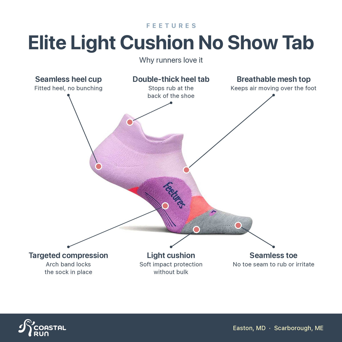 Feetures Elite Light Cushion No Show Tab Orchid Sunset features