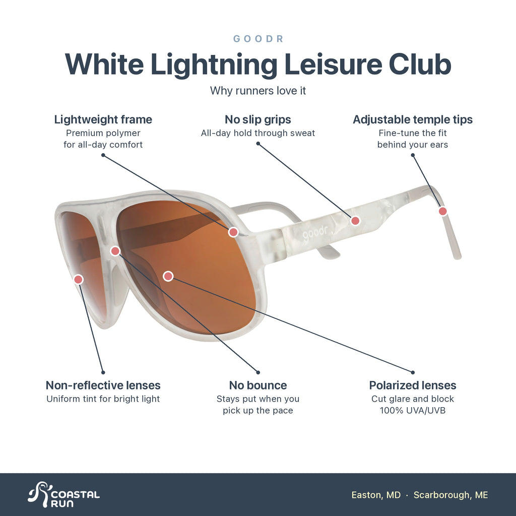 Goodr White Lightning Leisure Club features