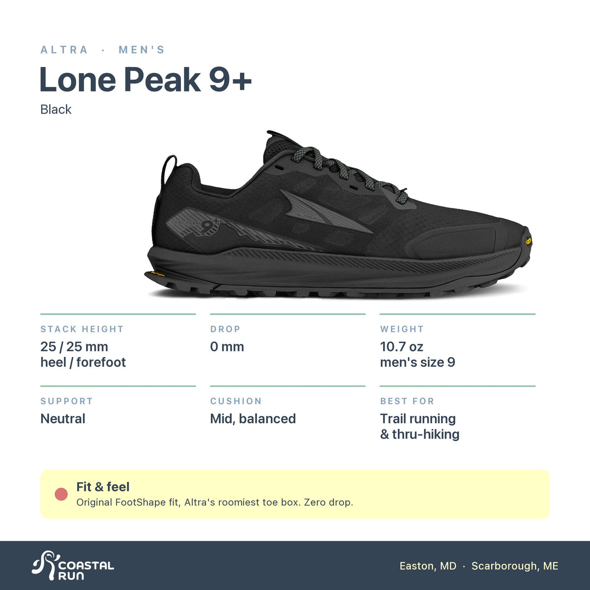 Men's Altra Lone Peak 9+ Black specs