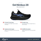 Men's ASICS Gel Nimbus 28 Black-Neon Blue features