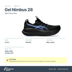 Men's ASICS Gel Nimbus 28 Black-Neon Blue specs