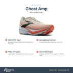 Men's Brooks Ghost Amp White-Tigerlily-Black features