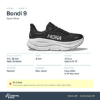 Men's HOKA Bondi 9 Black-White specs