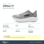 Men's HOKA Clifton 11 Galactic Grey-Stellar Grey specs