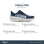 Men's HOKA Clifton PRO varsity navy - soft cobalt features