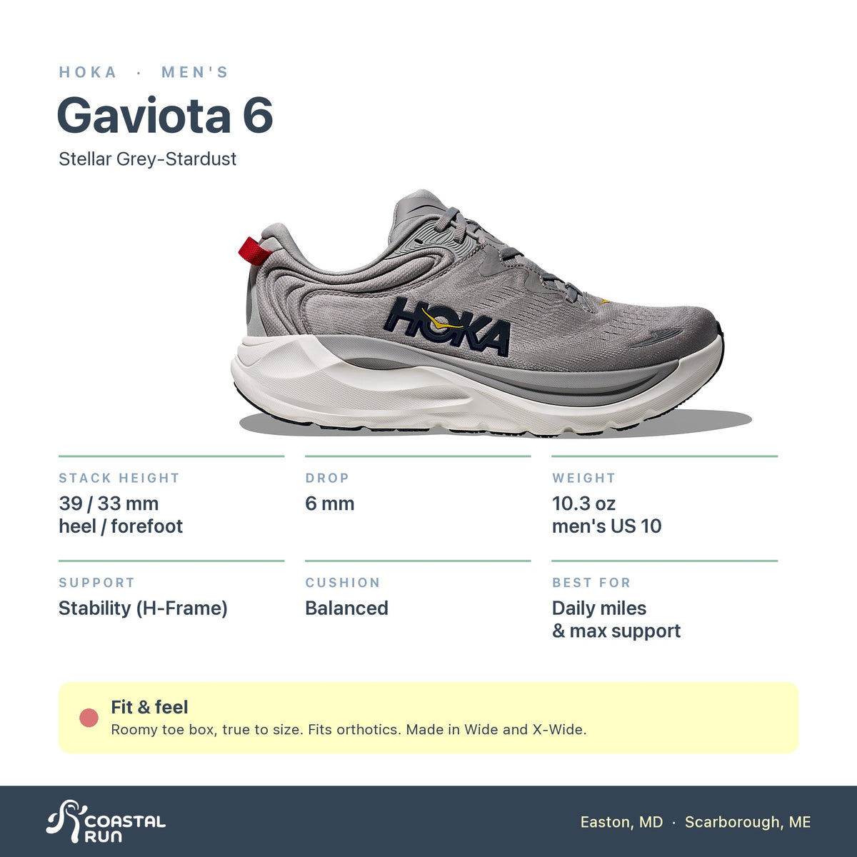 Men's HOKA Gaviota 6 Stellar Grey-Stardust specs