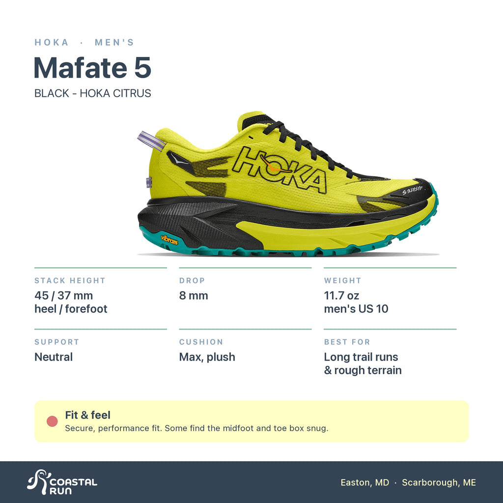 Men's HOKA Mafate 5 BLACK - HOKA CITRUS specs