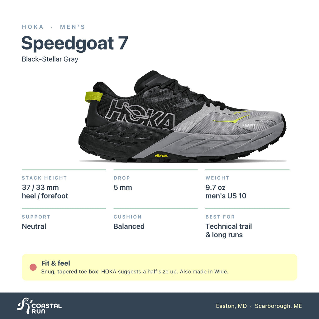 Men's HOKA Speedgoat 7 Black-Stellar Gray specs