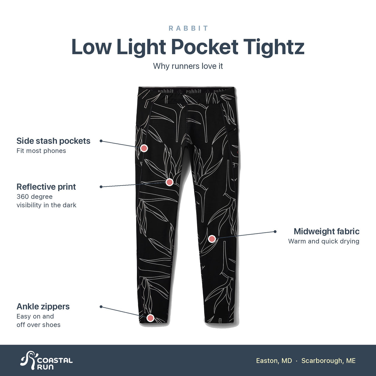 Men's Rabbit Low Light Pocket Tightz Reflective Black features