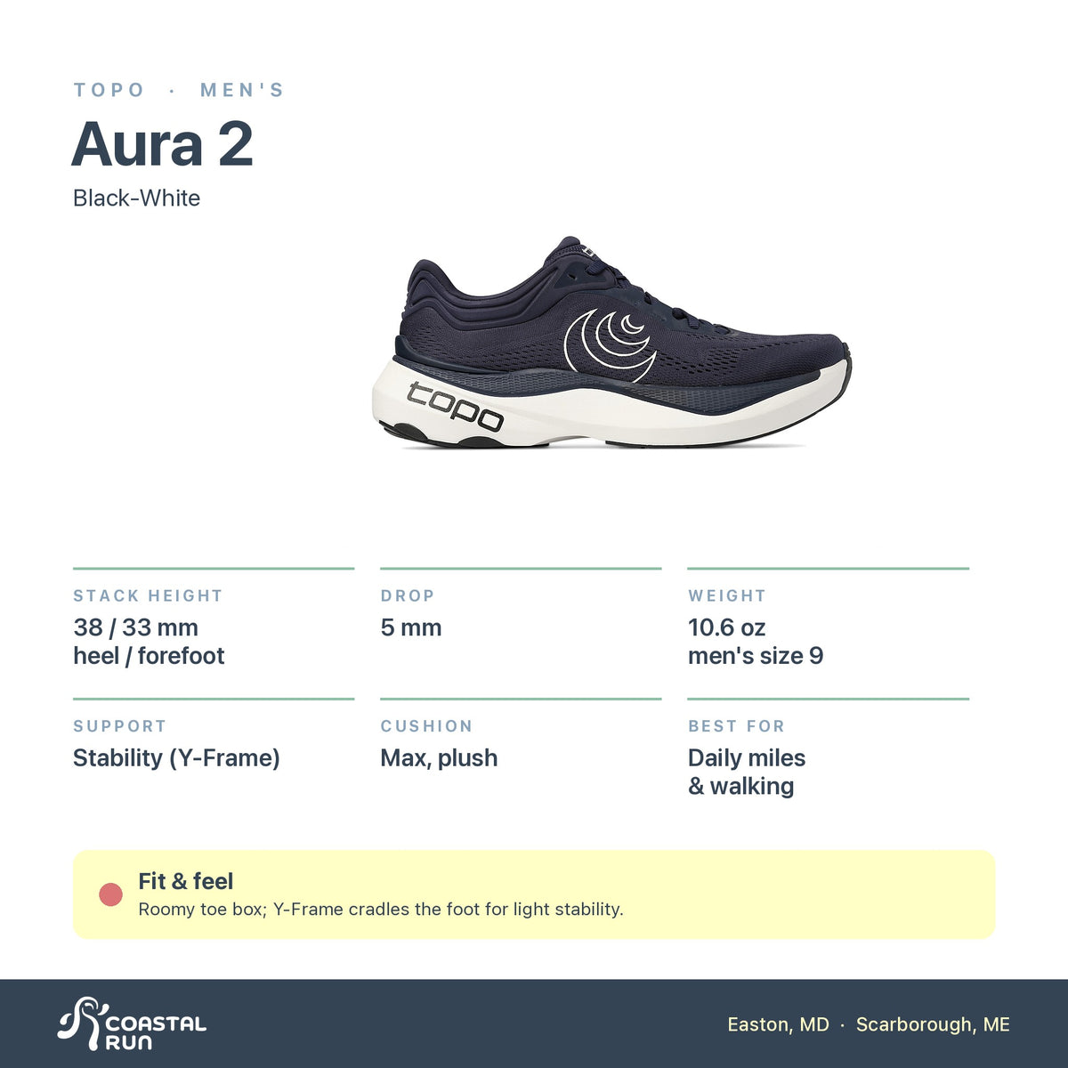 Men's Topo Aura 2 Black-White specs