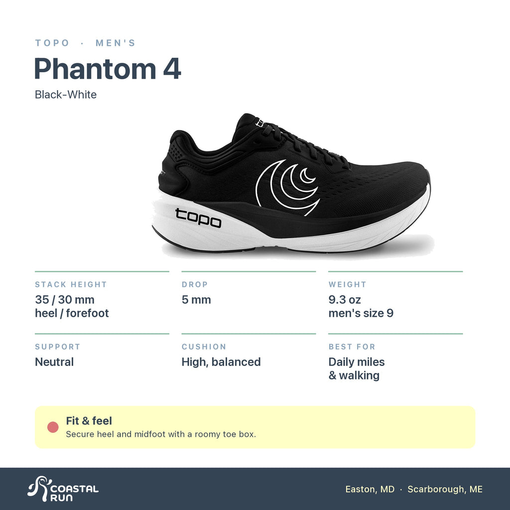 Men's Topo Phantom 4 Black-White specs