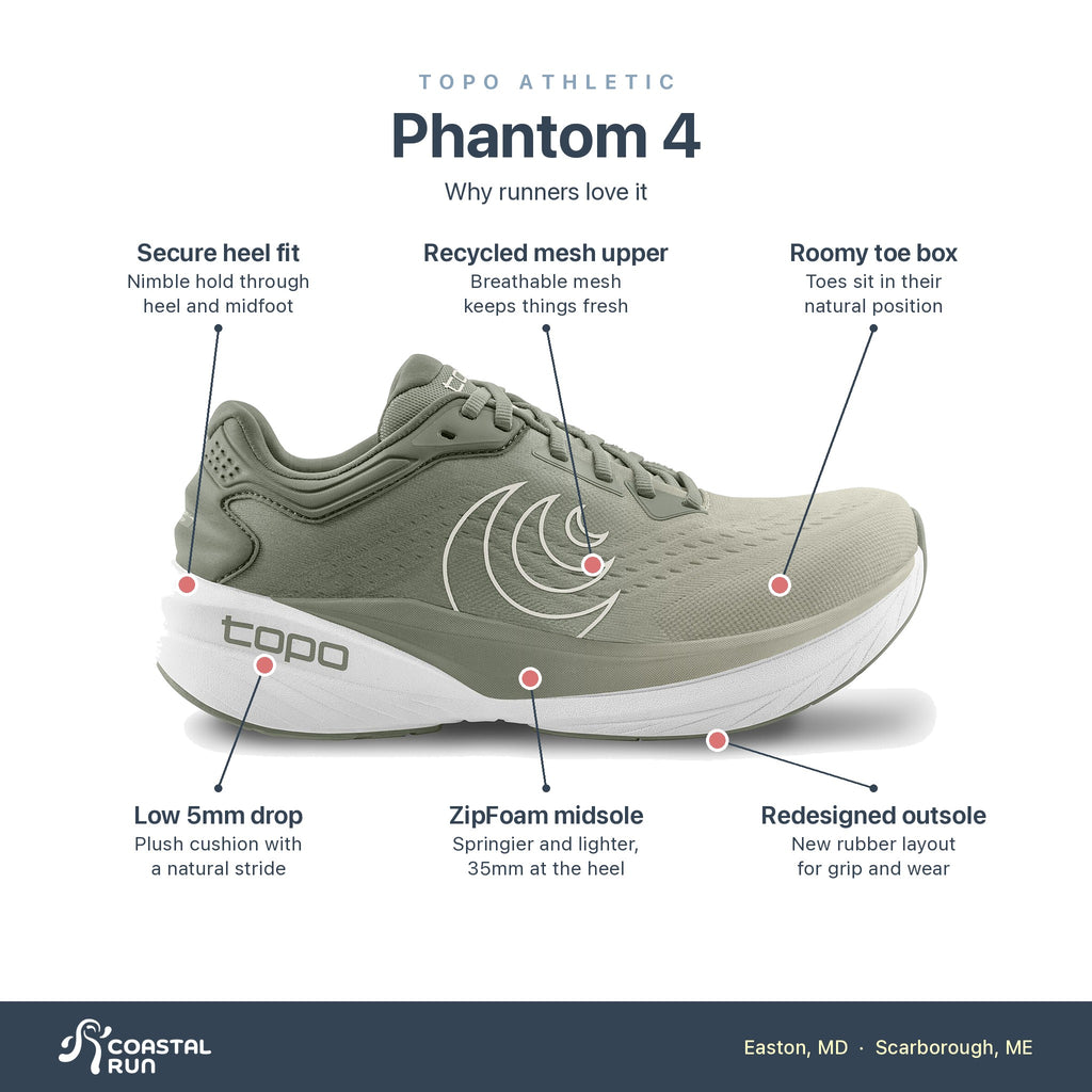 Men's Topo Phantom 4 Khaki-White features