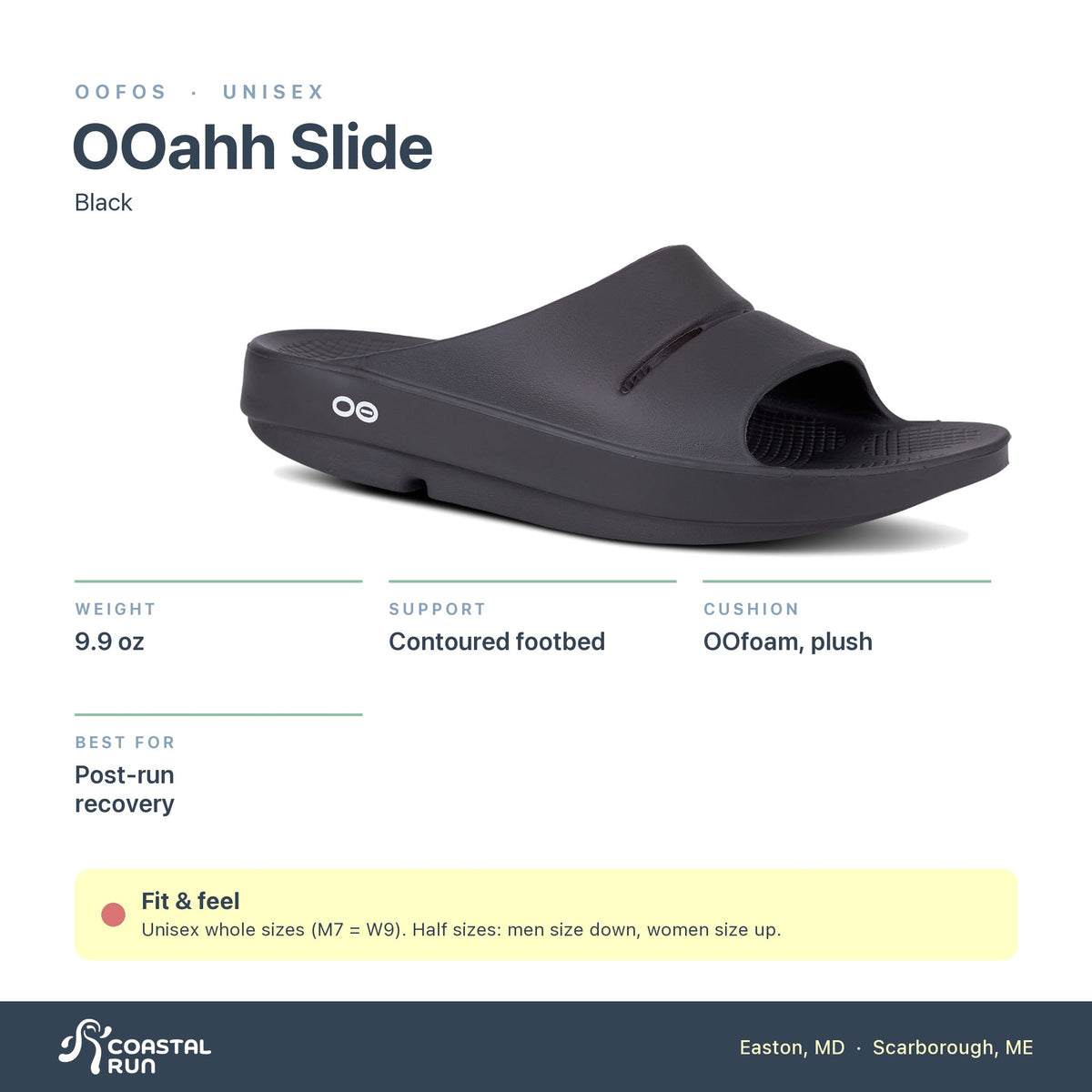 OOFOS OOahh Slide Black specs