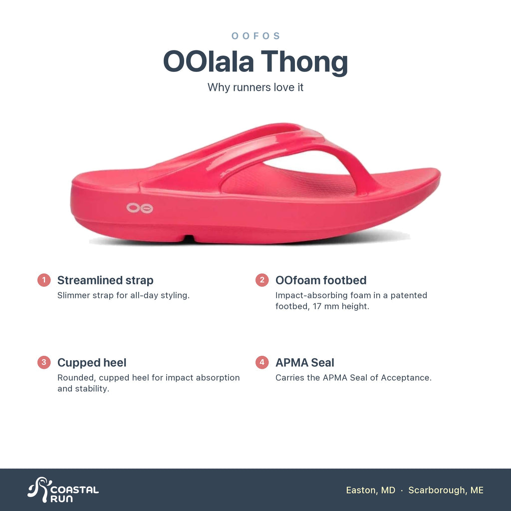 Women's OOFOS OOlala Thong Neon Berry features