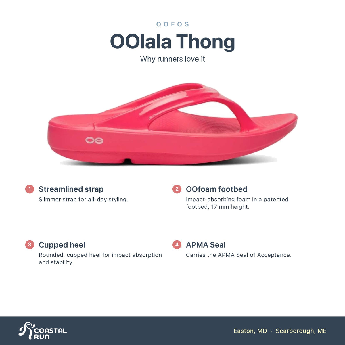 Women's OOFOS OOlala Thong Neon Berry features
