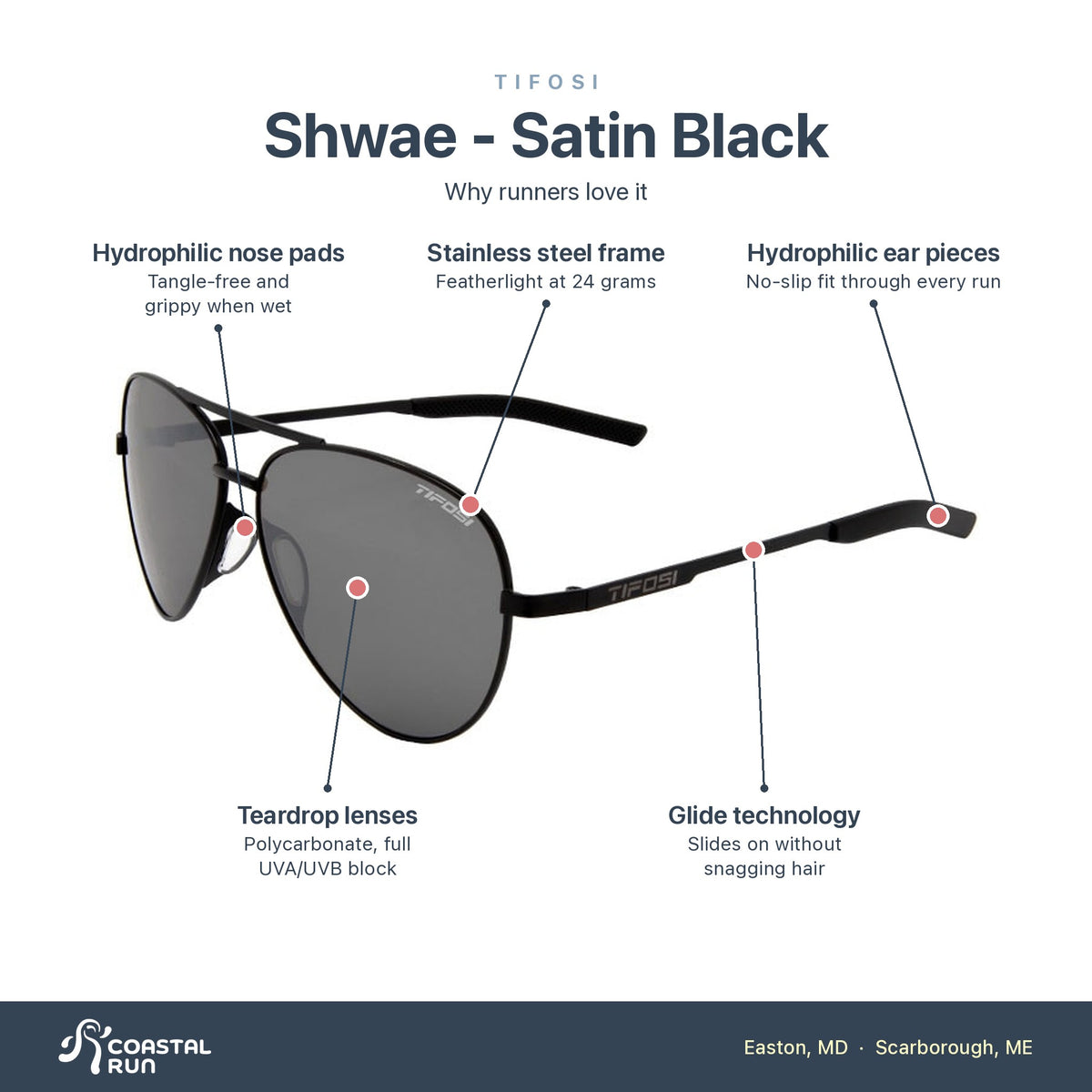 Tifosi Shwae, Satin Black features