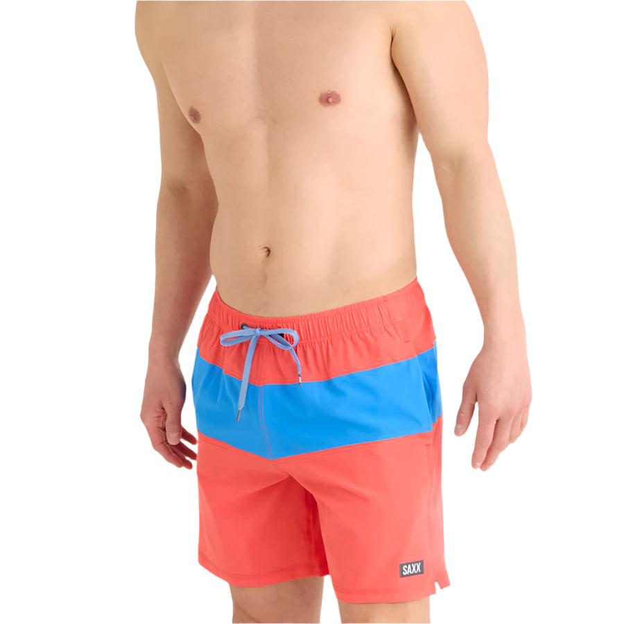 Men's - SAXX Oh Buoy CB 2N1 Volley 7" - Coral Red/Racer Blue