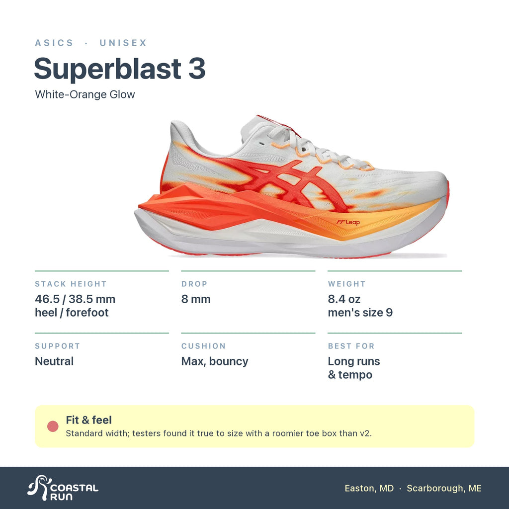 ASICS Superblast 3 White-Orange Glow specs