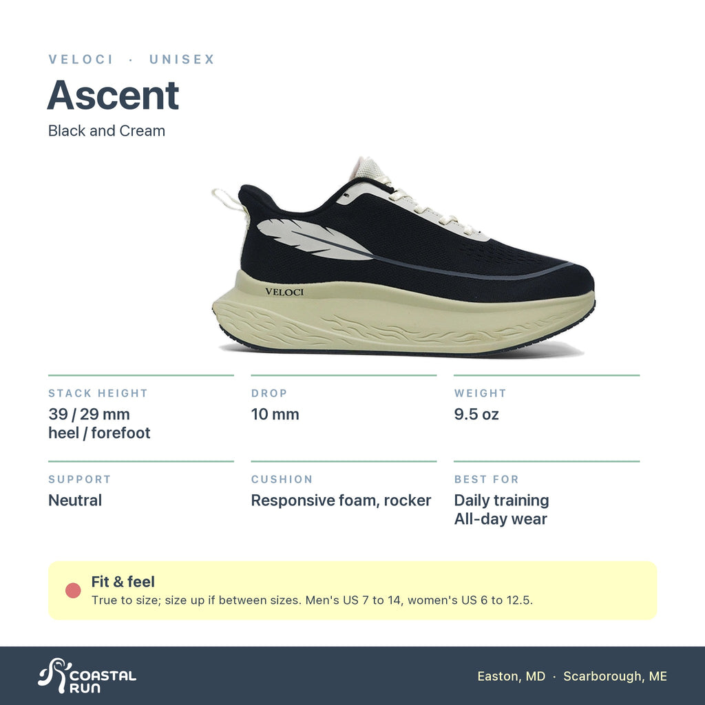 Veloci Ascent Black and Cream specs