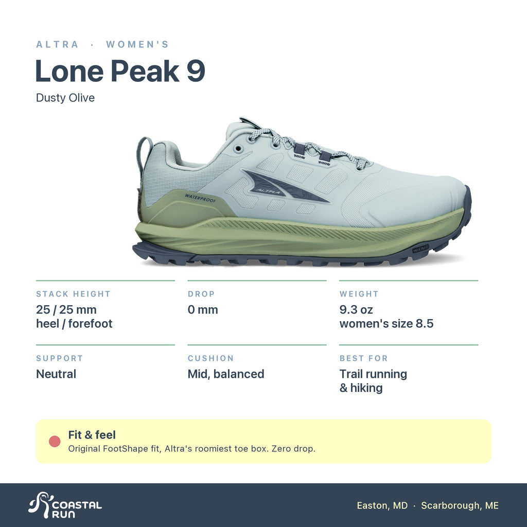Women's Altra Lone Peak 9 Dusty Olive specs