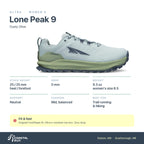 Women's Altra Lone Peak 9 Dusty Olive specs