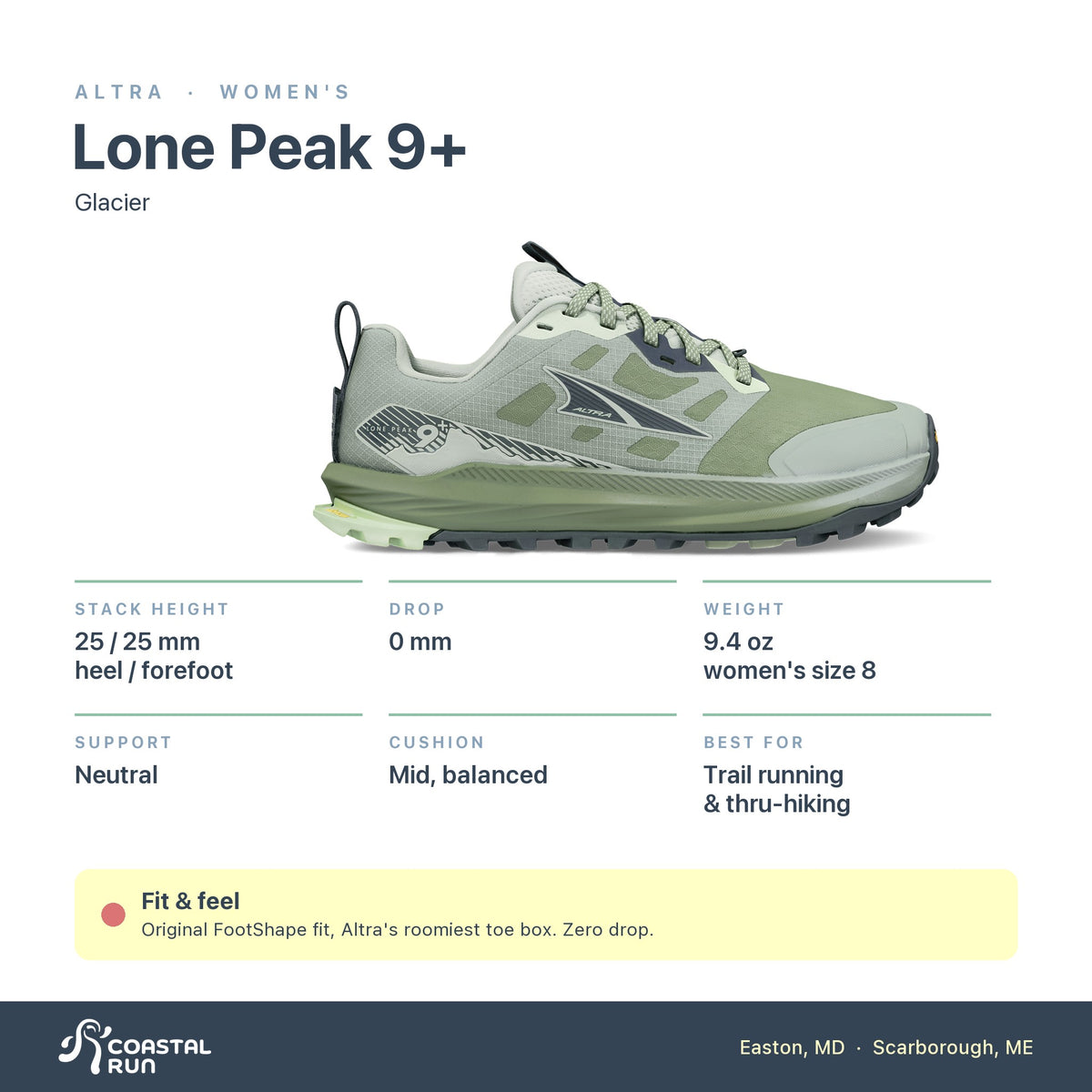 Women's Altra Lone Peak 9+ Glacier specs