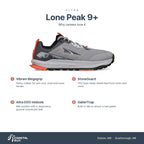 Women's Altra Lone Peak 9+ Gray-Orange features