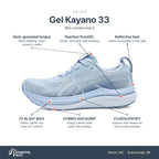 Women's ASICS Gel Kayano 33 Solid Air-Soft Sky features
