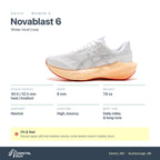 Women's ASICS Novablast 6 White-Vivid Coral specs