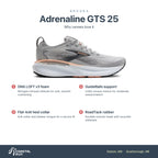 Women's Brooks Adrenaline GTS 25 Grey-Blackened Pearl-Coral features