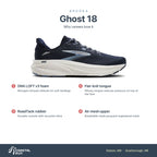 Women's Brooks Ghost 18 Navy-Rain Washed-Coconut features