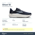 Women's Brooks Ghost 18 Navy-Rain Washed-Coconut specs