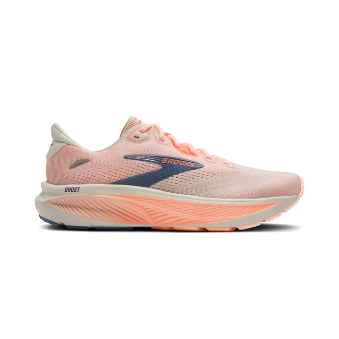 Women's - Brooks Ghost 18 - Star White/Cyber Peach/Grey