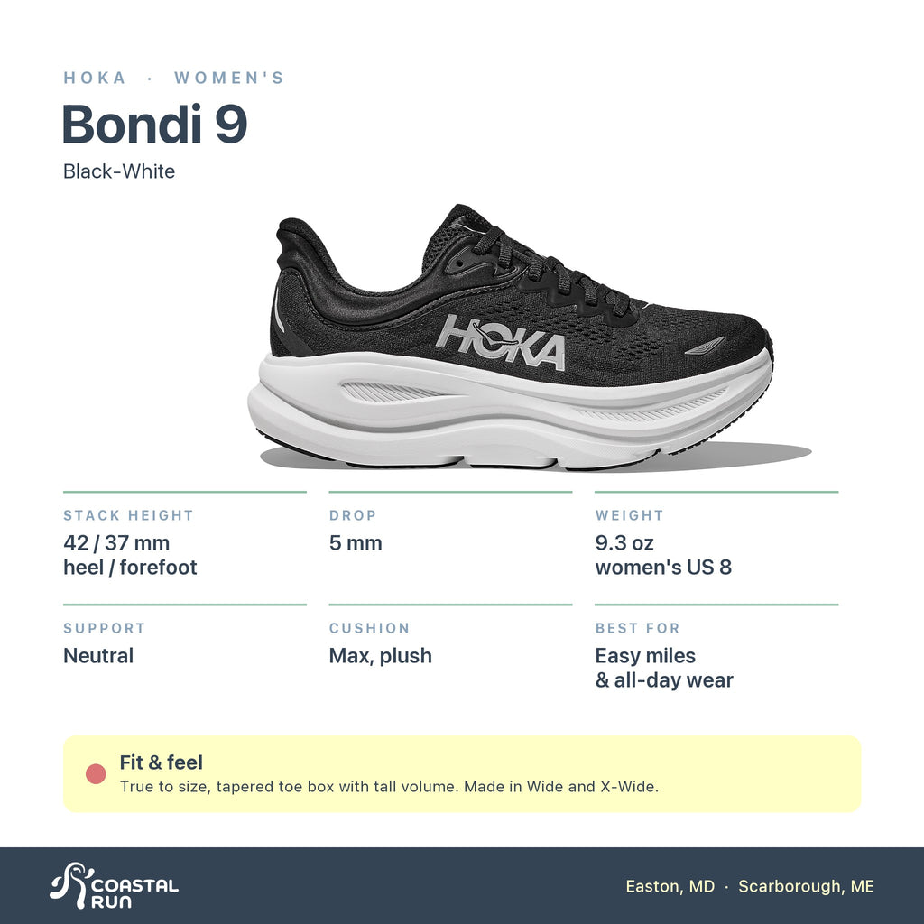 Women's HOKA Bondi 9 Black-White specs