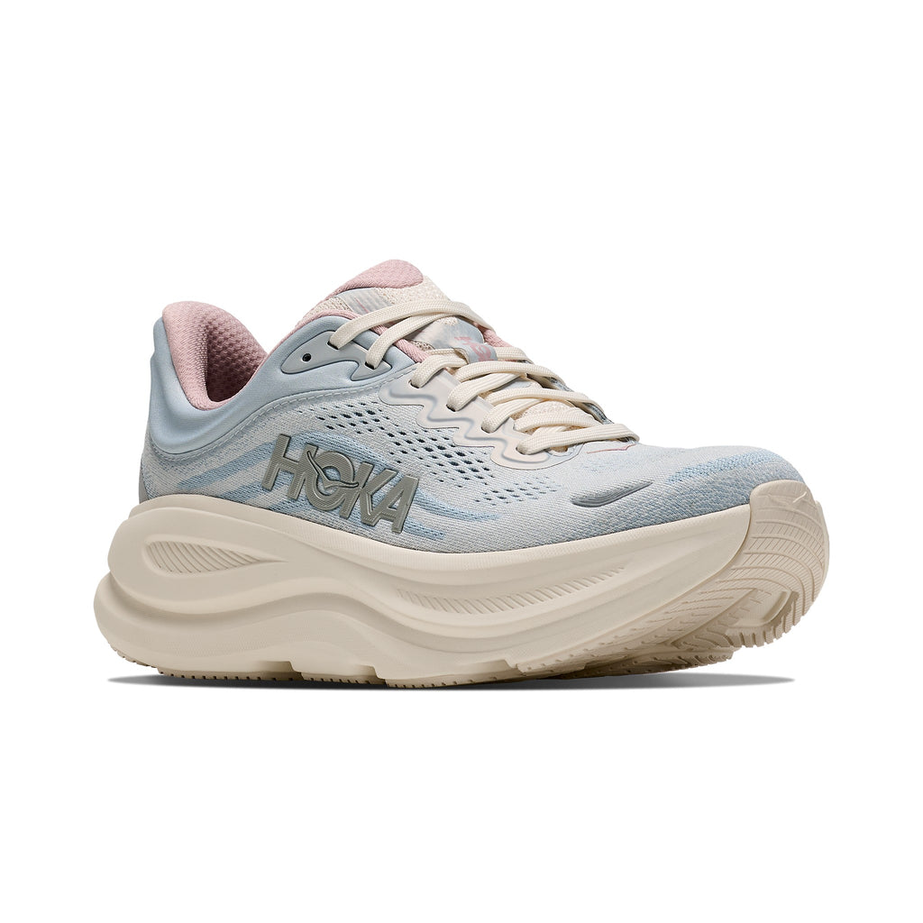 Women's HOKA Bondi 9 Glimmers- Alabaster - Mineral Blue running shoe