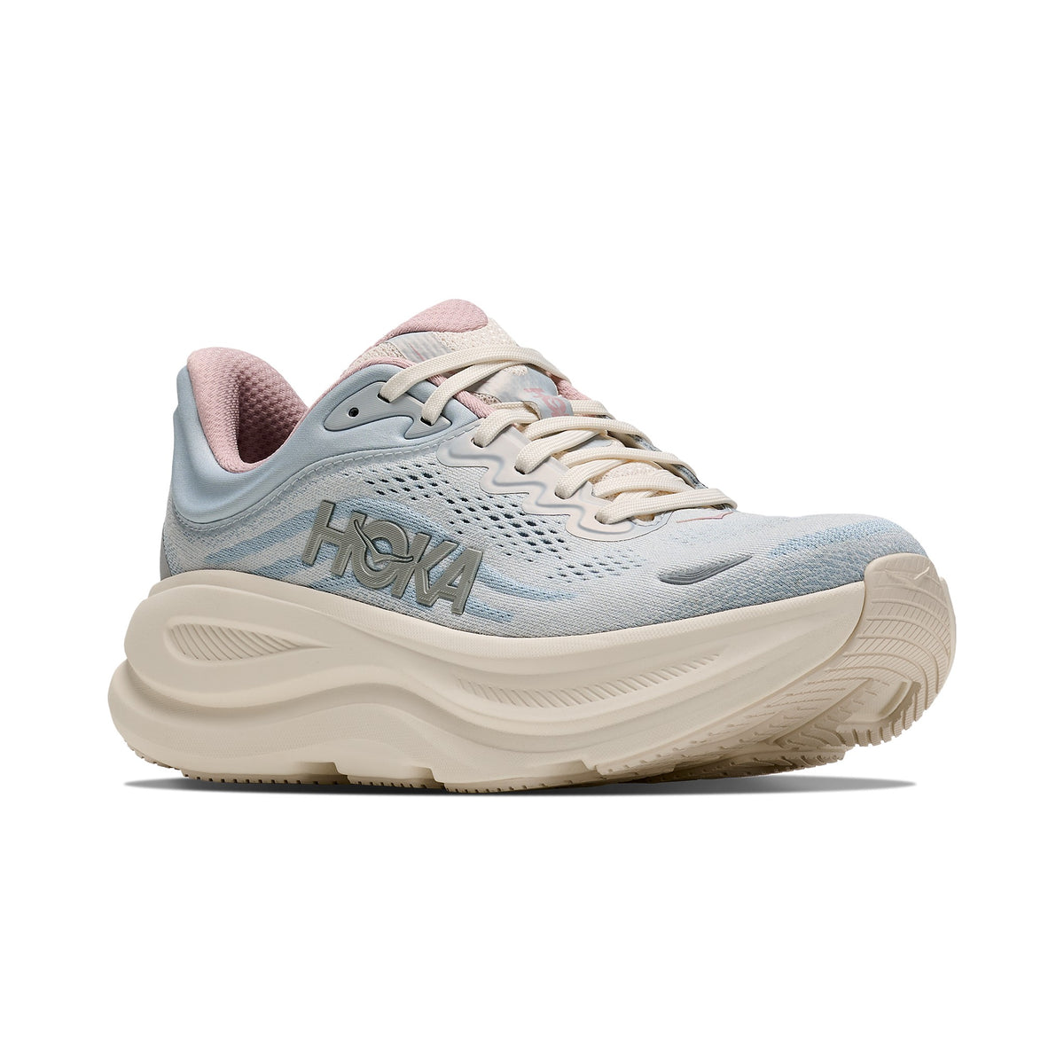 Women's HOKA Bondi 9 Glimmers- Alabaster - Mineral Blue running shoe