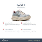 Women's HOKA Bondi 9 Glimmers- Alabaster - Mineral Blue features