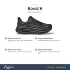 Women's HOKA Bondi 9 Black-Black (Wide) features