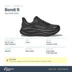 Women's HOKA Bondi 9 Black-Black (Wide) specs