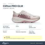 Women's HOKA Clifton PRO GLM ALABASTER - PINK OPAL specs