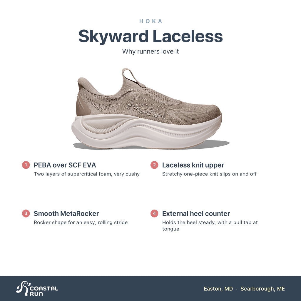 Women's HOKA Skyward Laceless Putty-White features