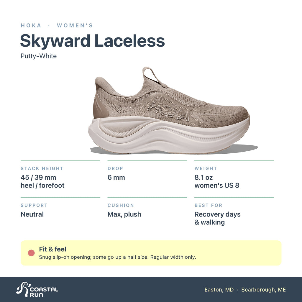 Women's HOKA Skyward Laceless Putty-White specs